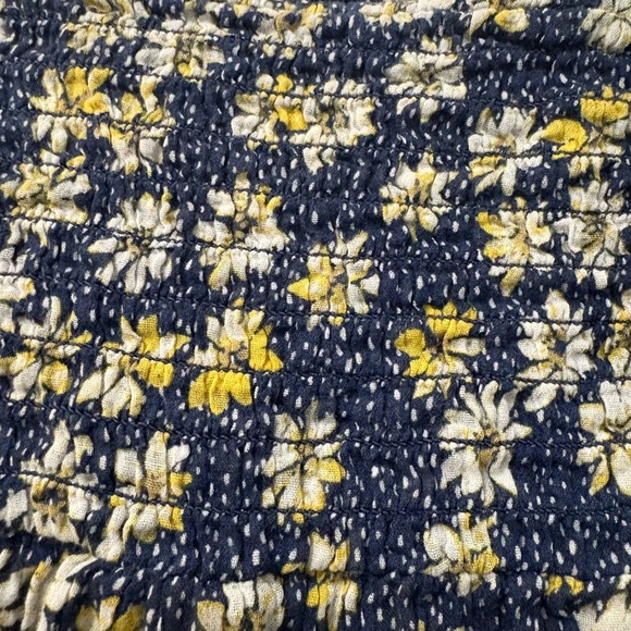 J Jill Butter Yellow and Blue Floral Double Layer Cotton Mini Skirt with Smocked - Picture 4 of 11